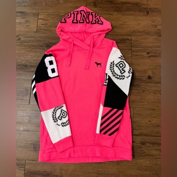PINK VS COLORBLOCK NEON CAMPUS CROSSOVER HOODIE / BLING LEGGINGS OUTFIT S - Picture 5 of 13